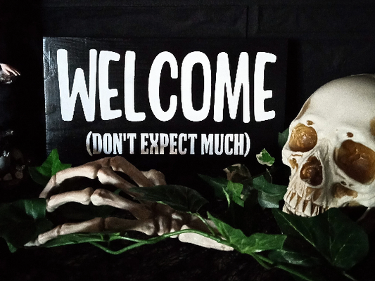 Welcome Don't Expect Much Entryway Sign