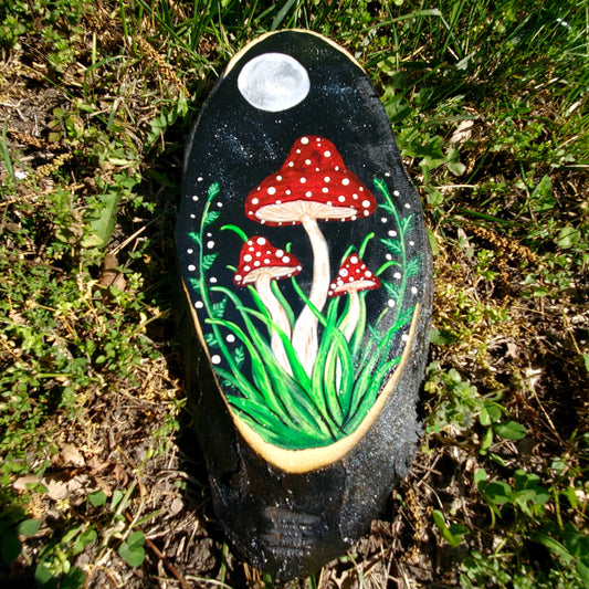 Whimsical Mushrooms Wood Slice Painting