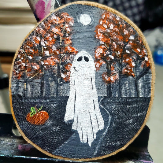 Hand Painted 'Ghostly Hollows' Wood Slices
