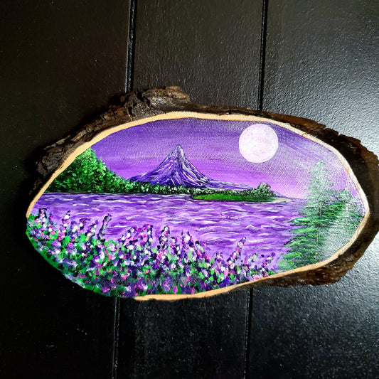 Purple Mountain Handpainted Wood Slice