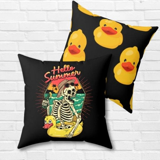 Summer Skeleton and Duckie Throw Pillow