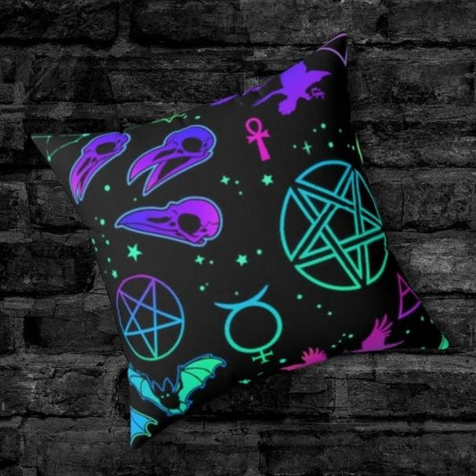 Pastel Goth Occult Pattern Throw Pillow