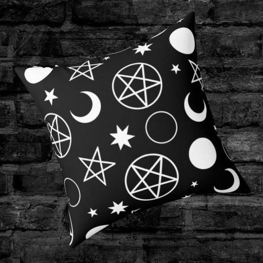 Black Pentacle Pentagram Pattern Throw Pillow
