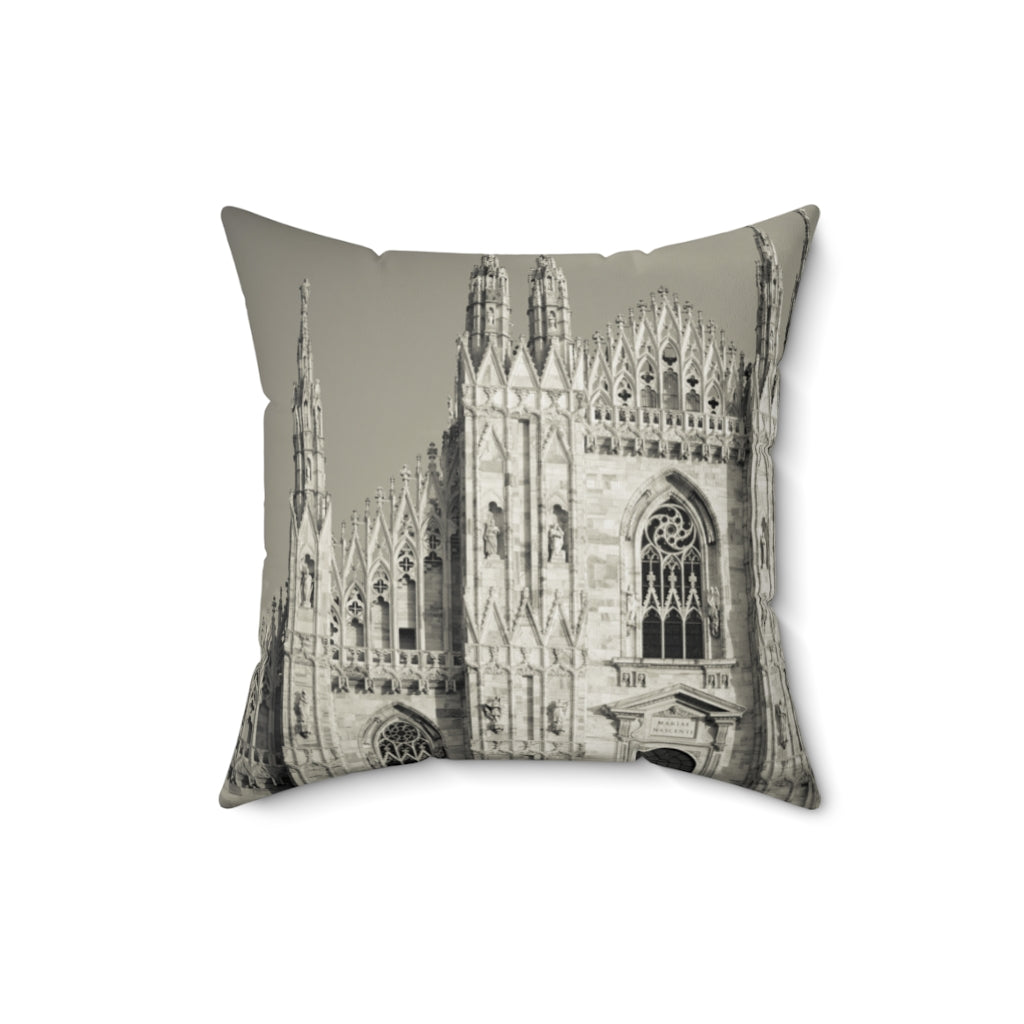 Grayscale Gothic Cathedral Throw Pillow