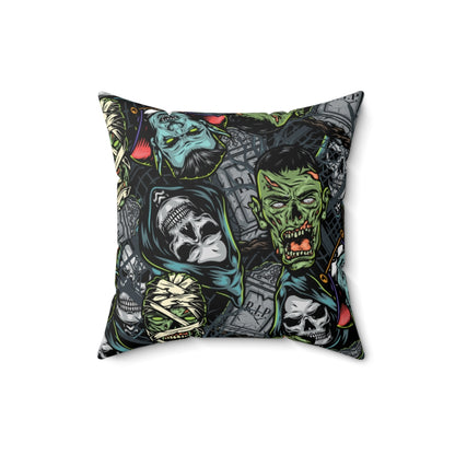 Zombie and Skeleton Print Horror Throw Pillow