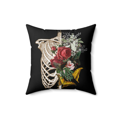 Vintage Gothic Victorian Floral Skeleton Throw Pillow