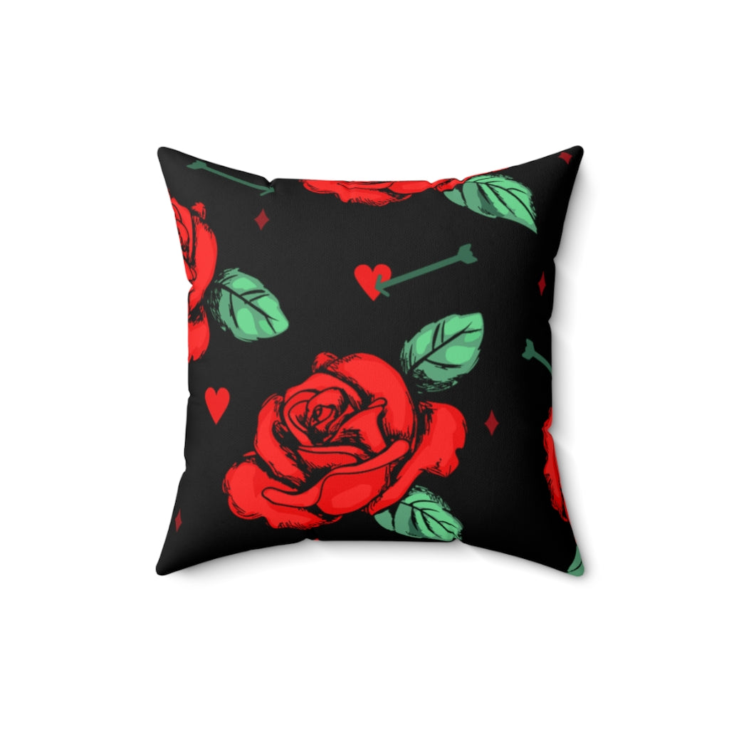 Gothic Red Rose Cross Throw Pillow