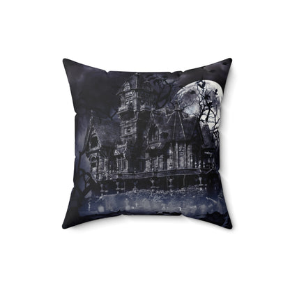 Haunted House and Full Moon Throw Pillow