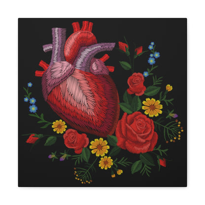 Eclectic Style Human Heart and Flowers Square Wall Canvas