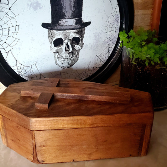 Wood Cross Coffin Trinket Box