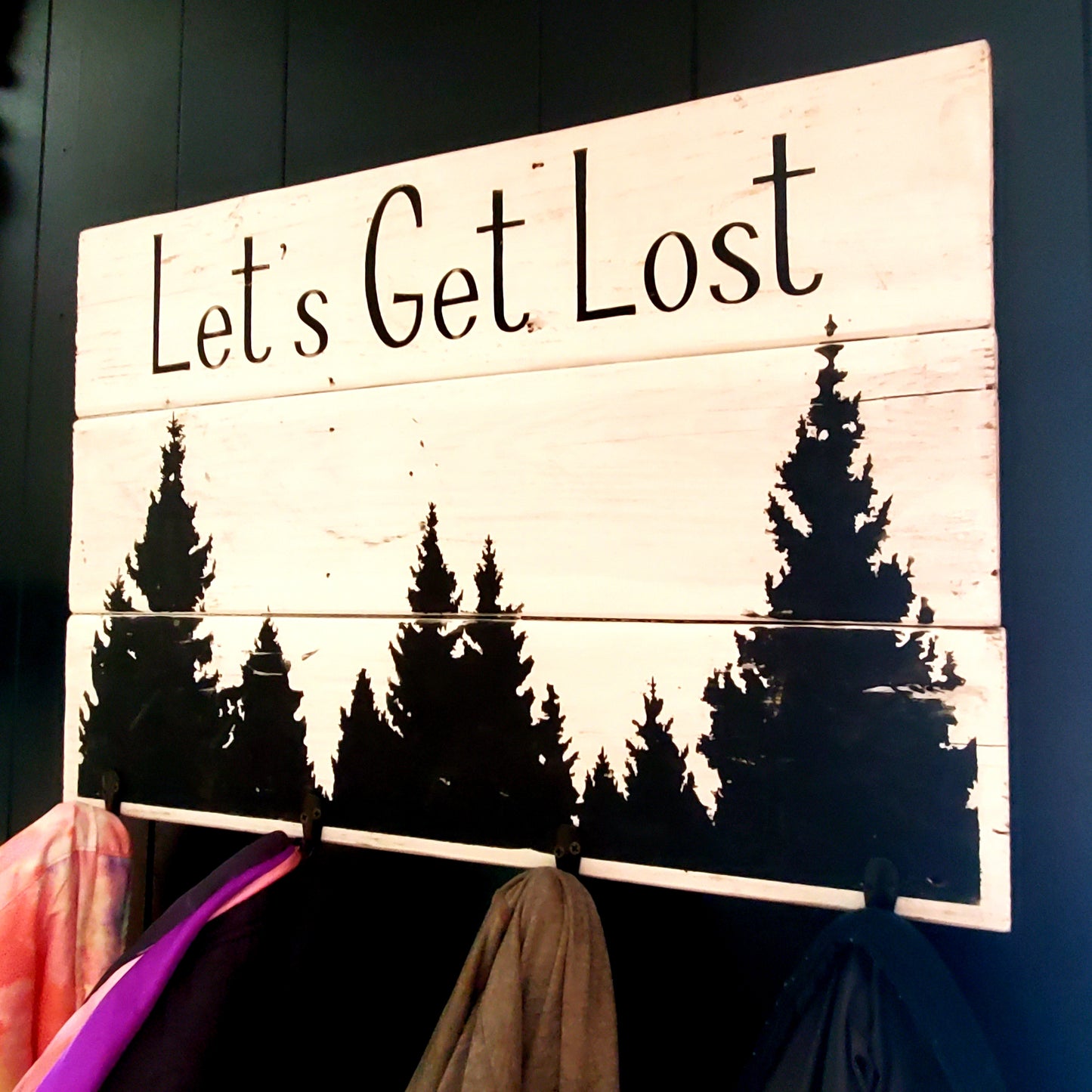 Let's Get Lost Wood Coat Rack