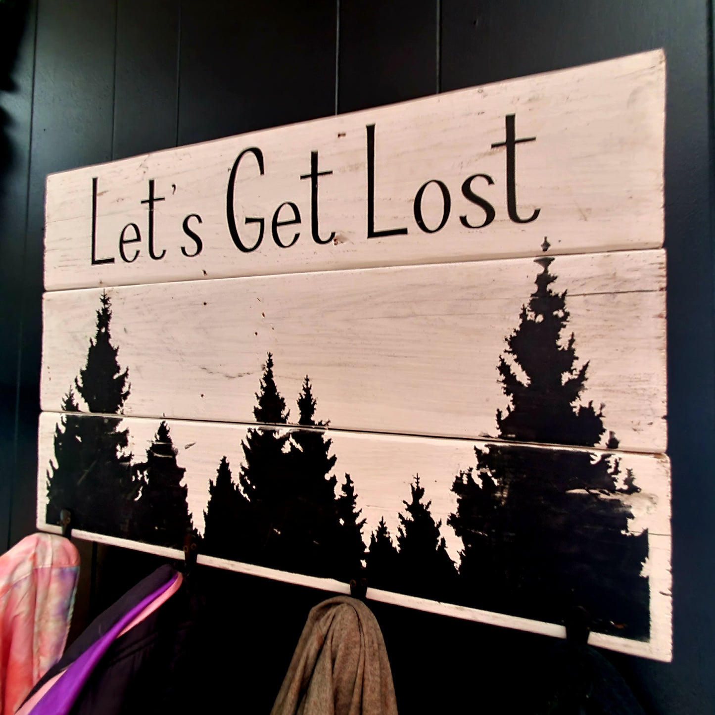 Let's Get Lost Wood Coat Rack