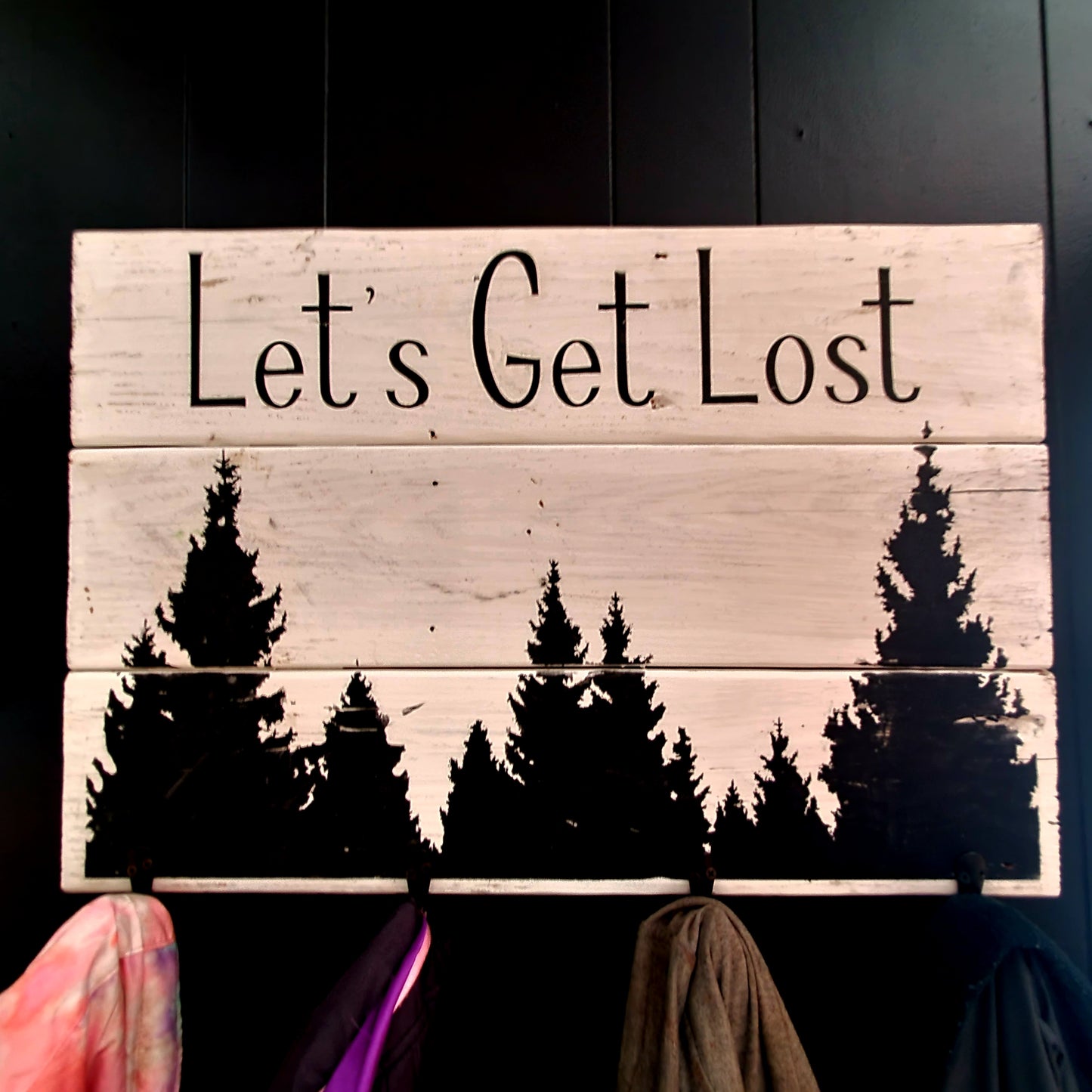 Let's Get Lost Wood Coat Rack