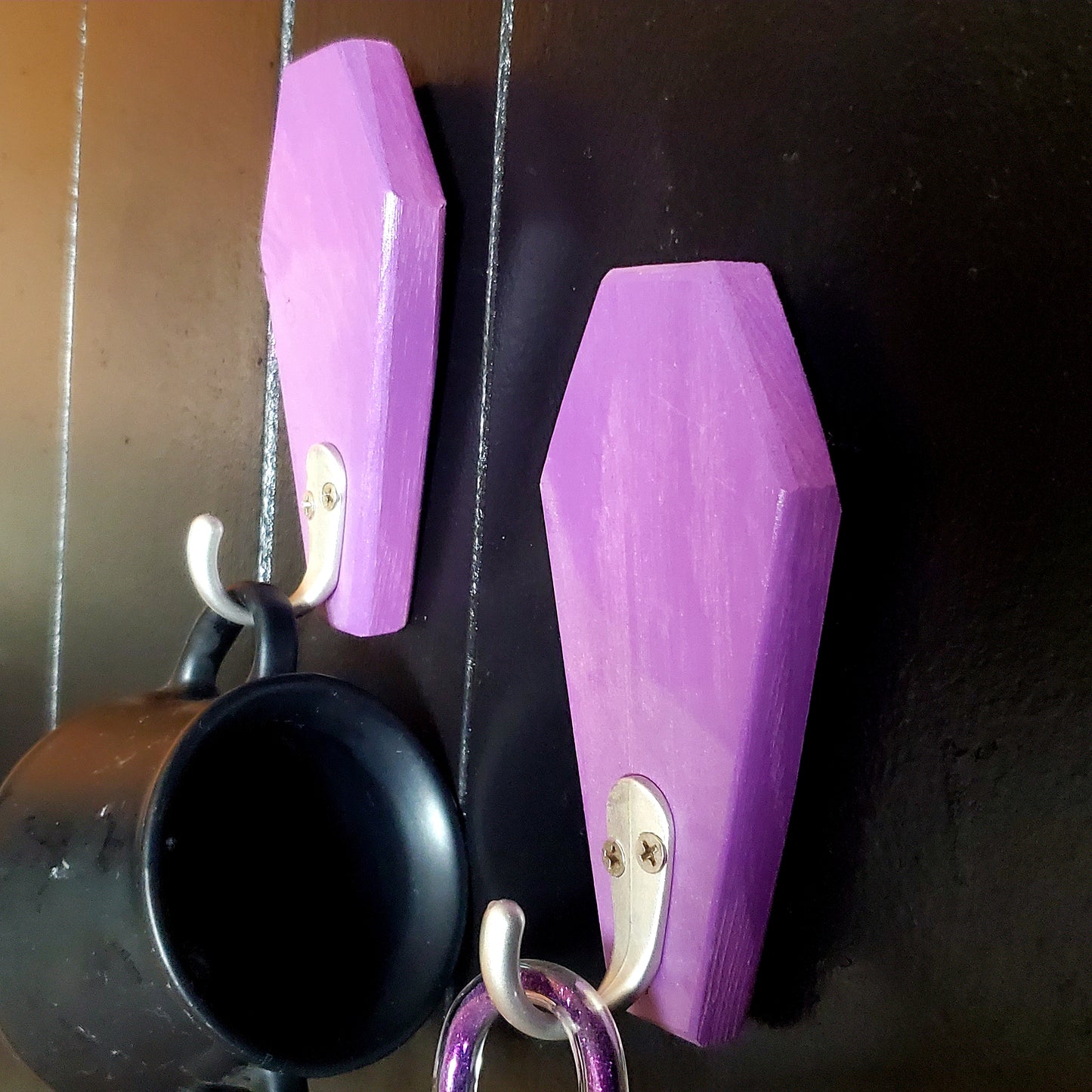 Witchy Purple Coffin Wall Hooks