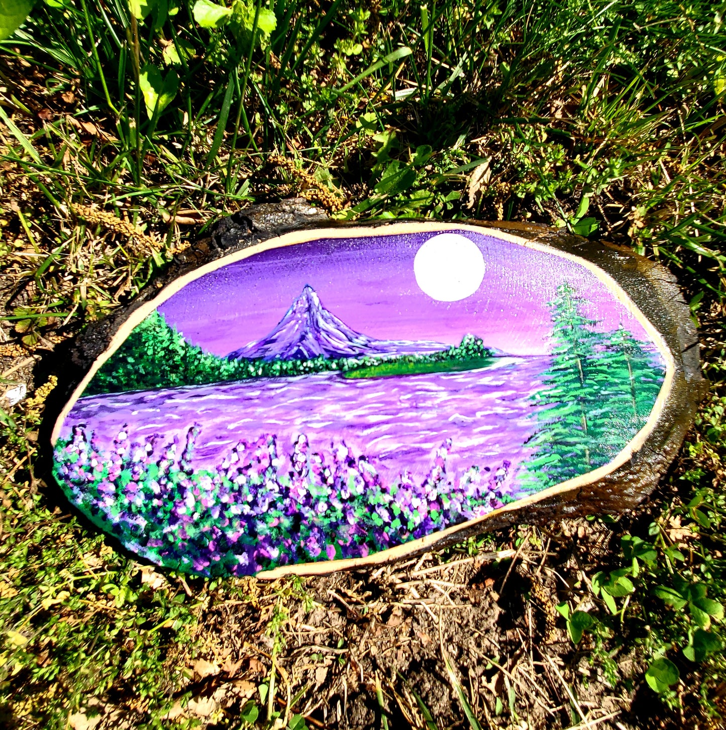 Purple Mountain Handpainted Wood Slice