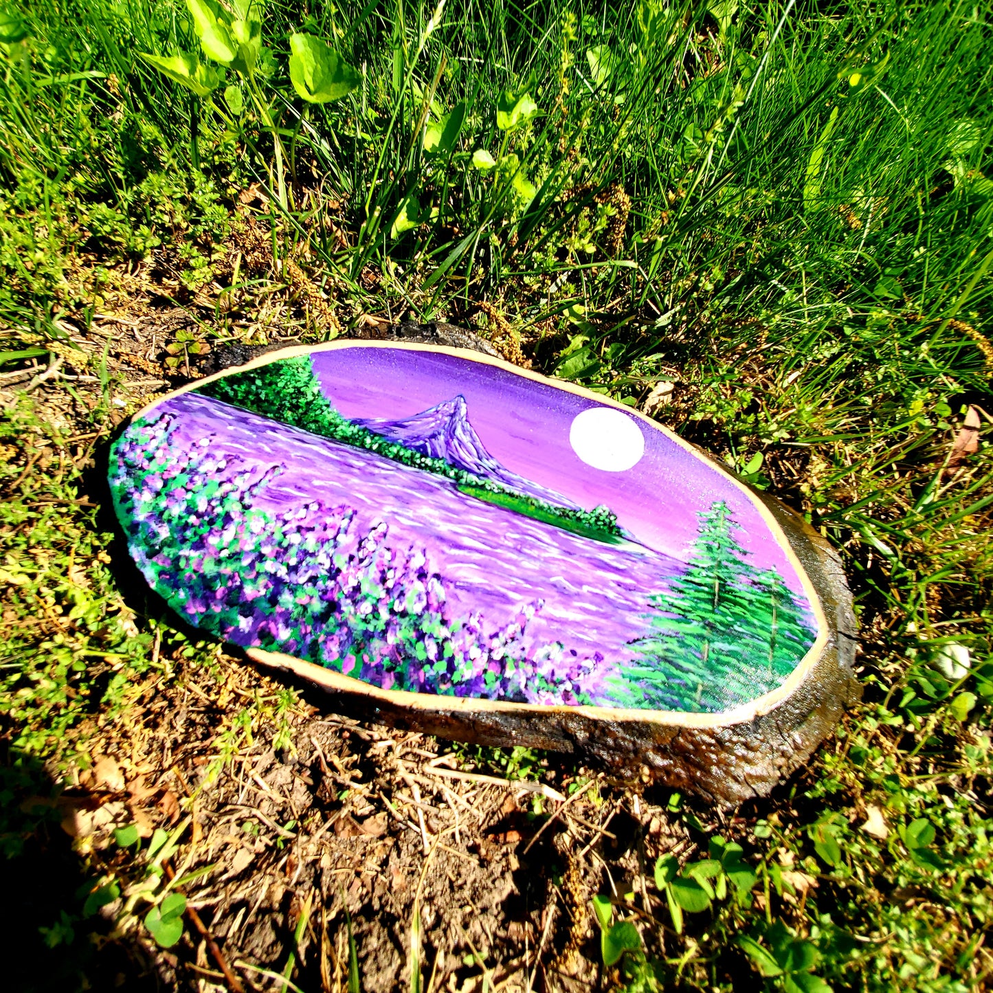 Purple Mountain Handpainted Wood Slice