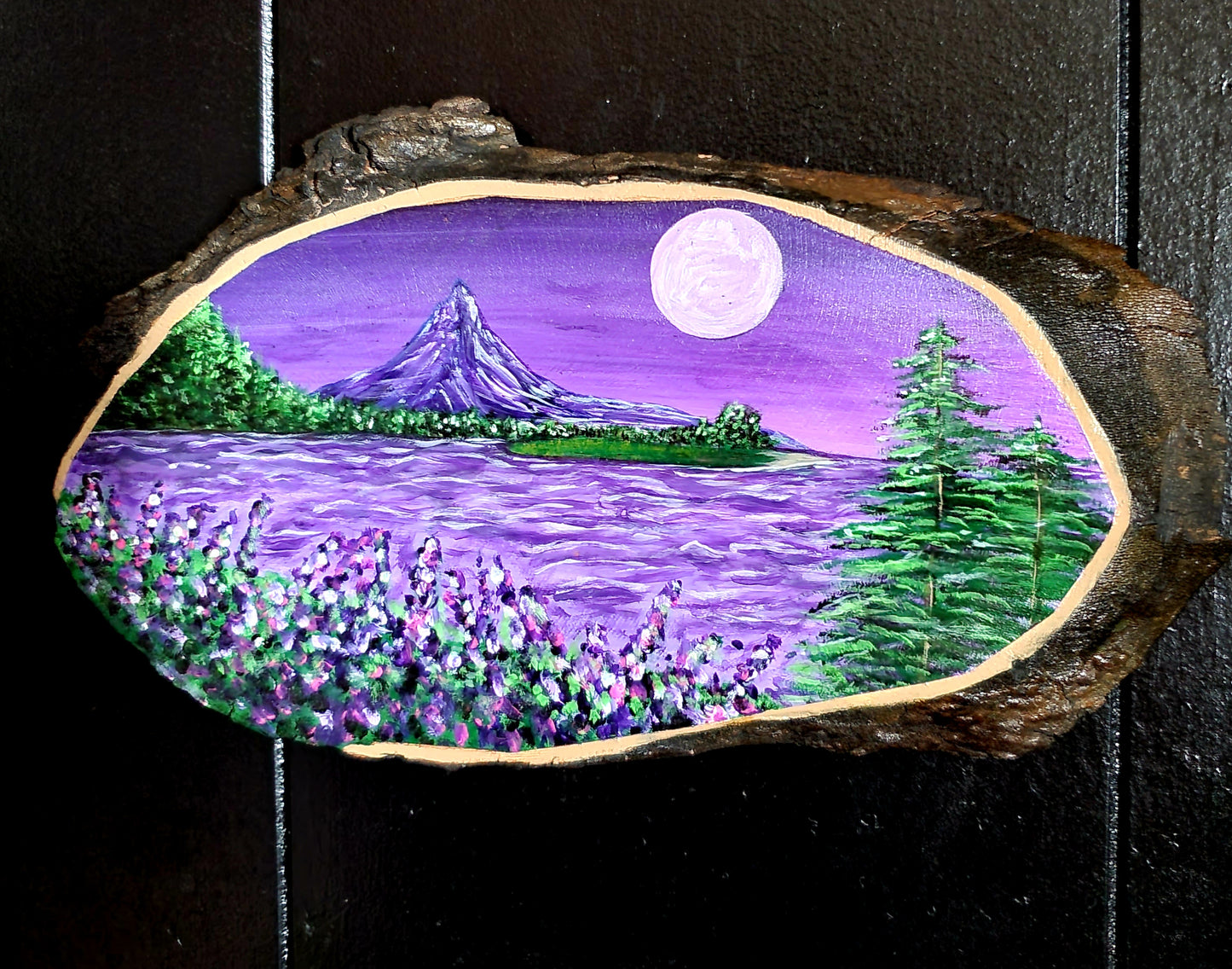 Purple Mountain Handpainted Wood Slice