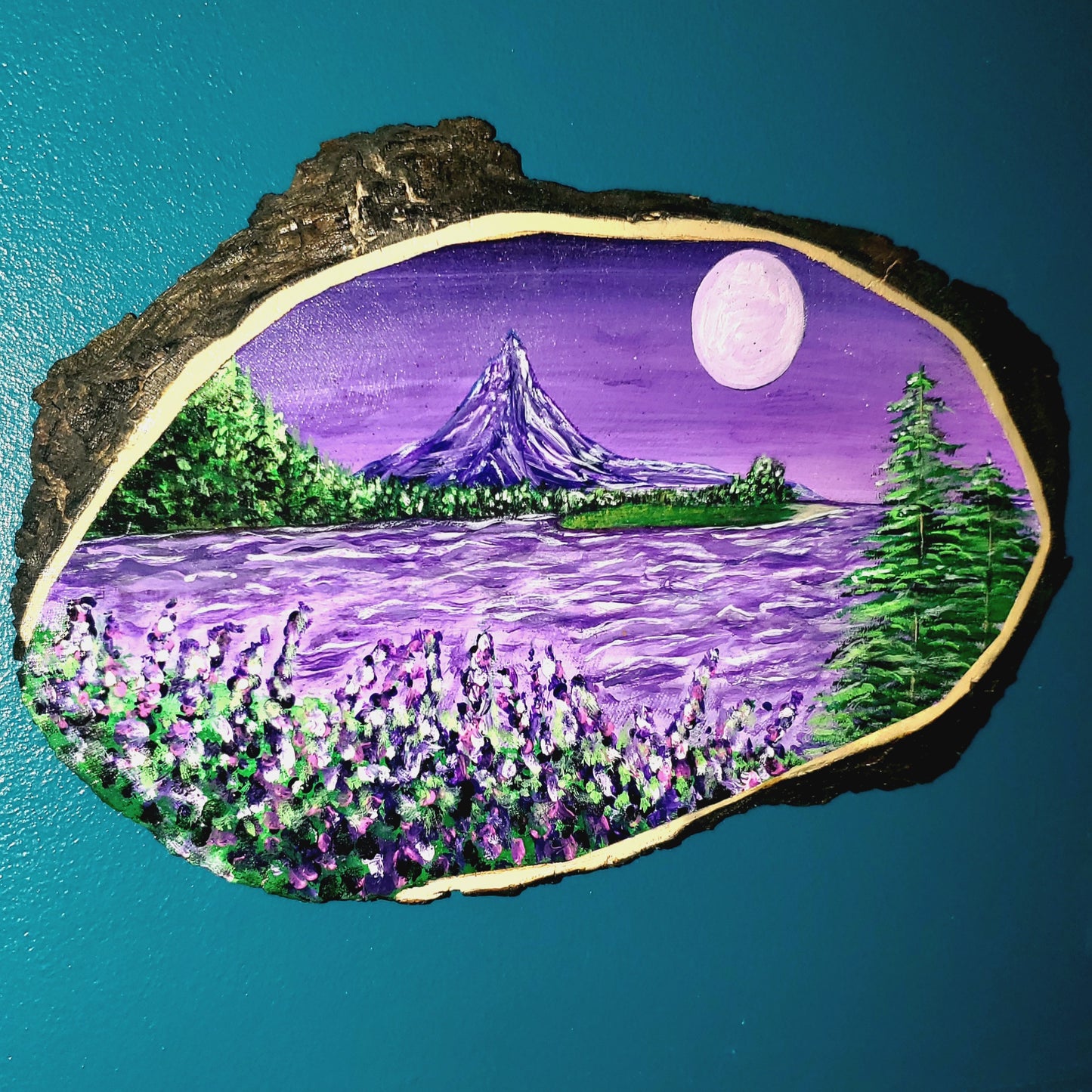 Purple Mountain Handpainted Wood Slice