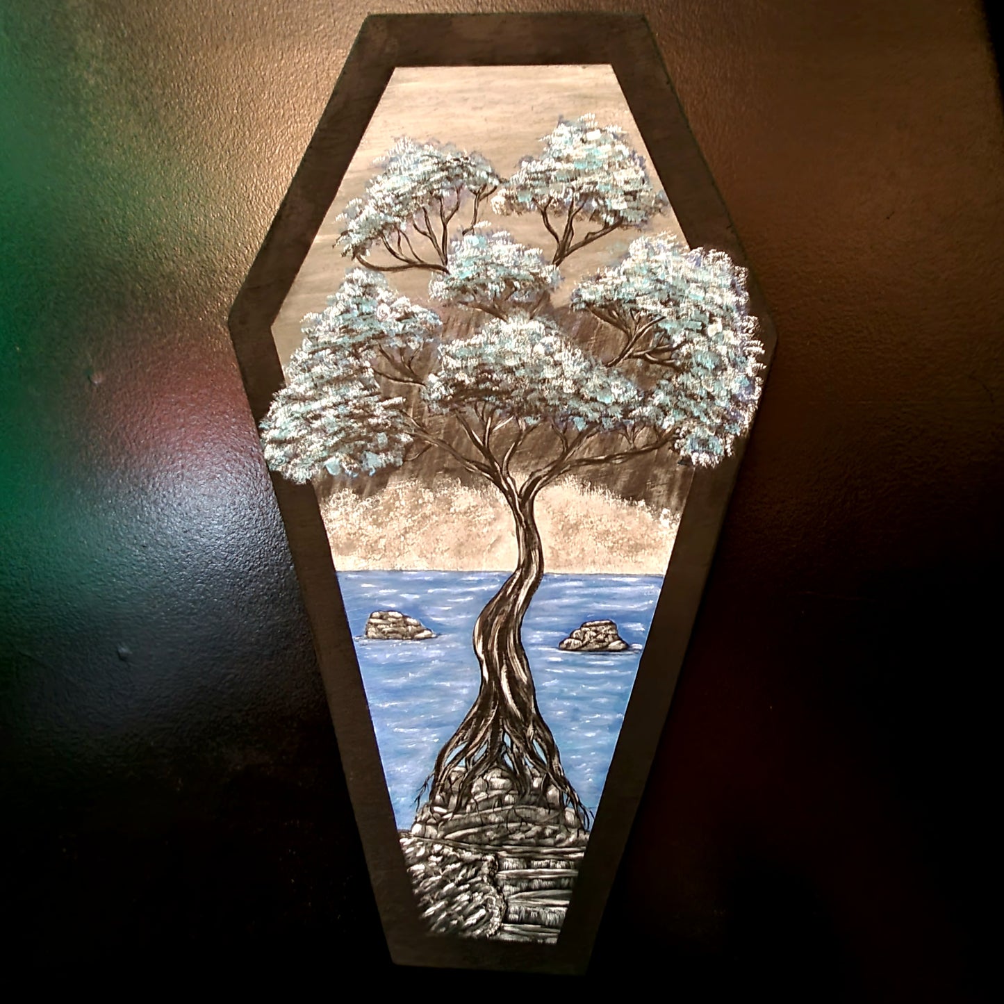 Whimsical Blue Tree Coffin Painting