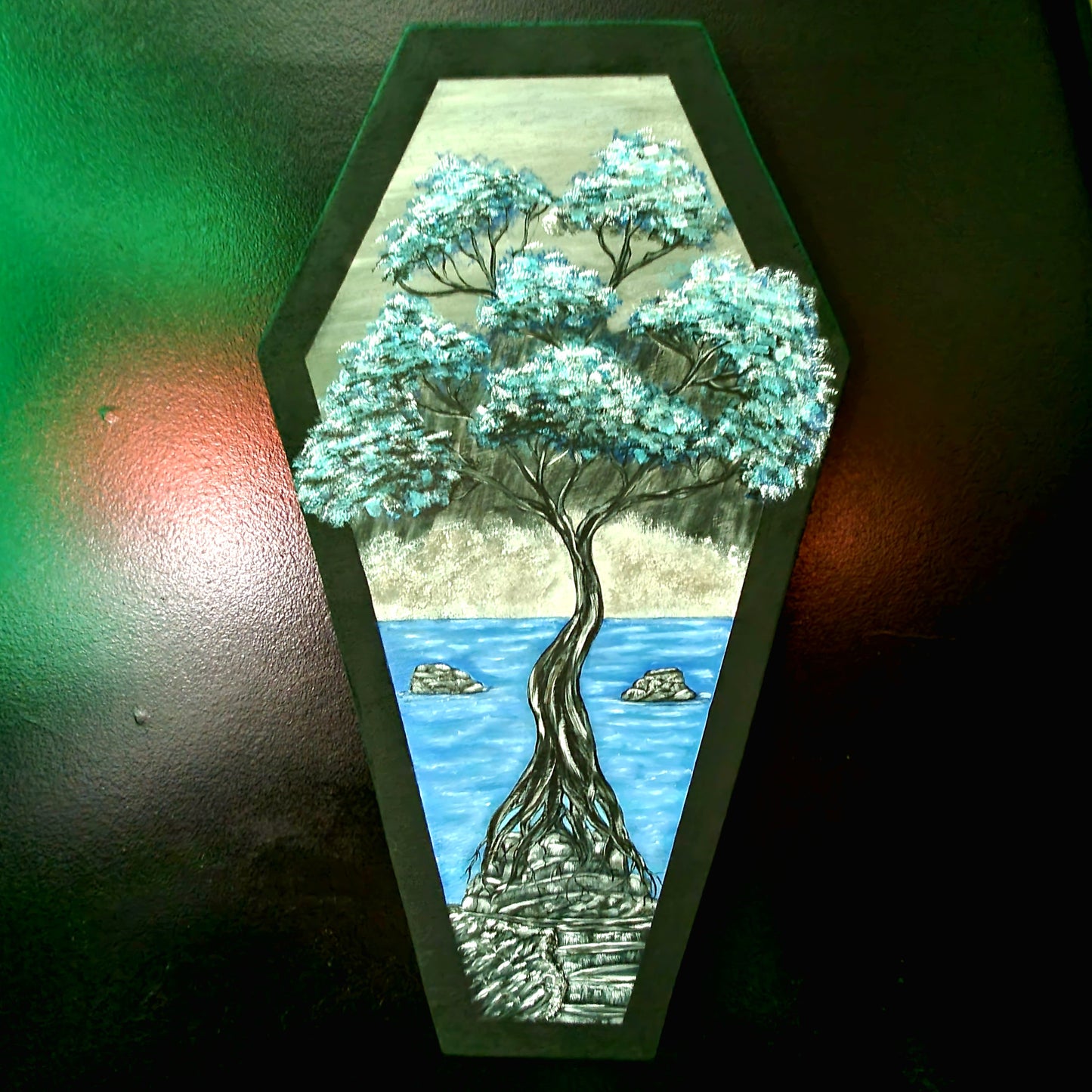 Whimsical Blue Tree Coffin Painting