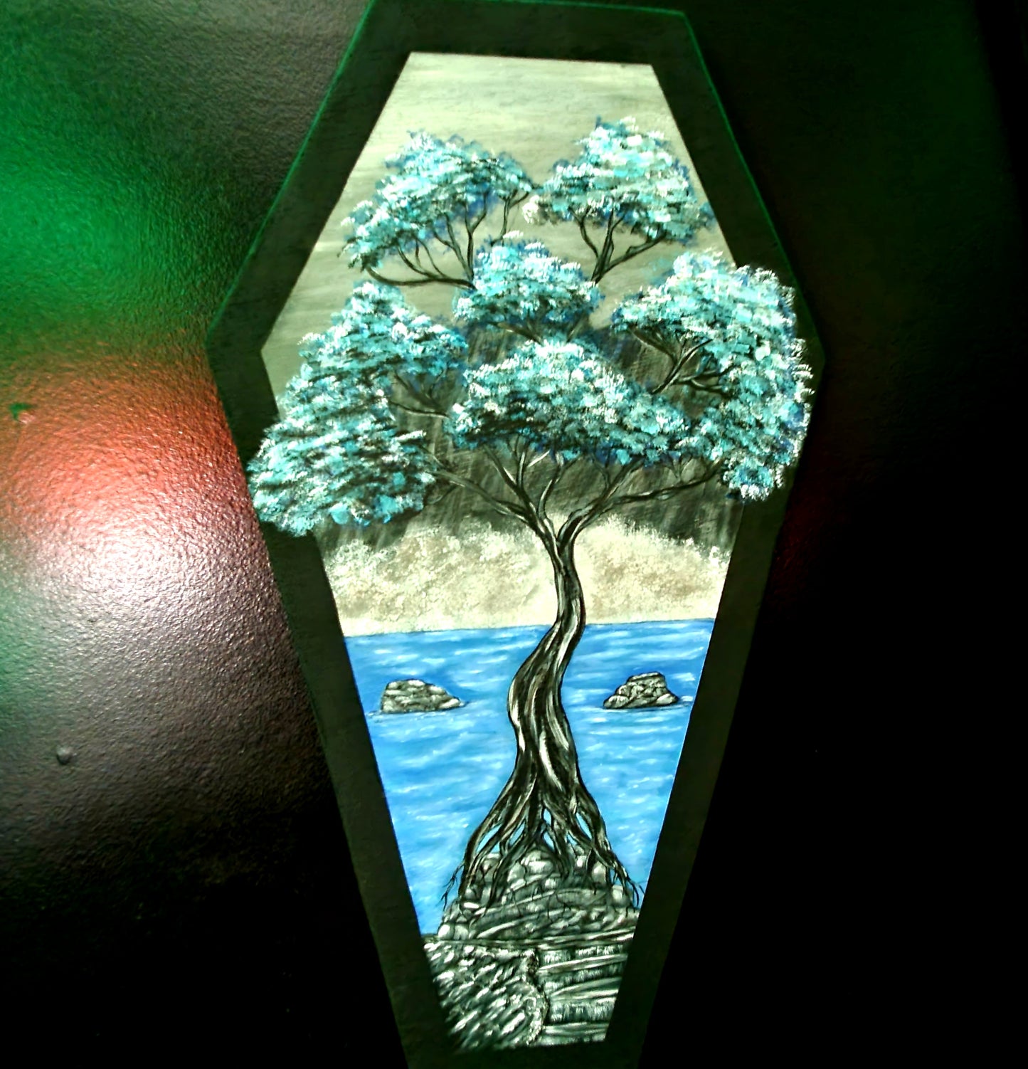 Whimsical Blue Tree Coffin Painting