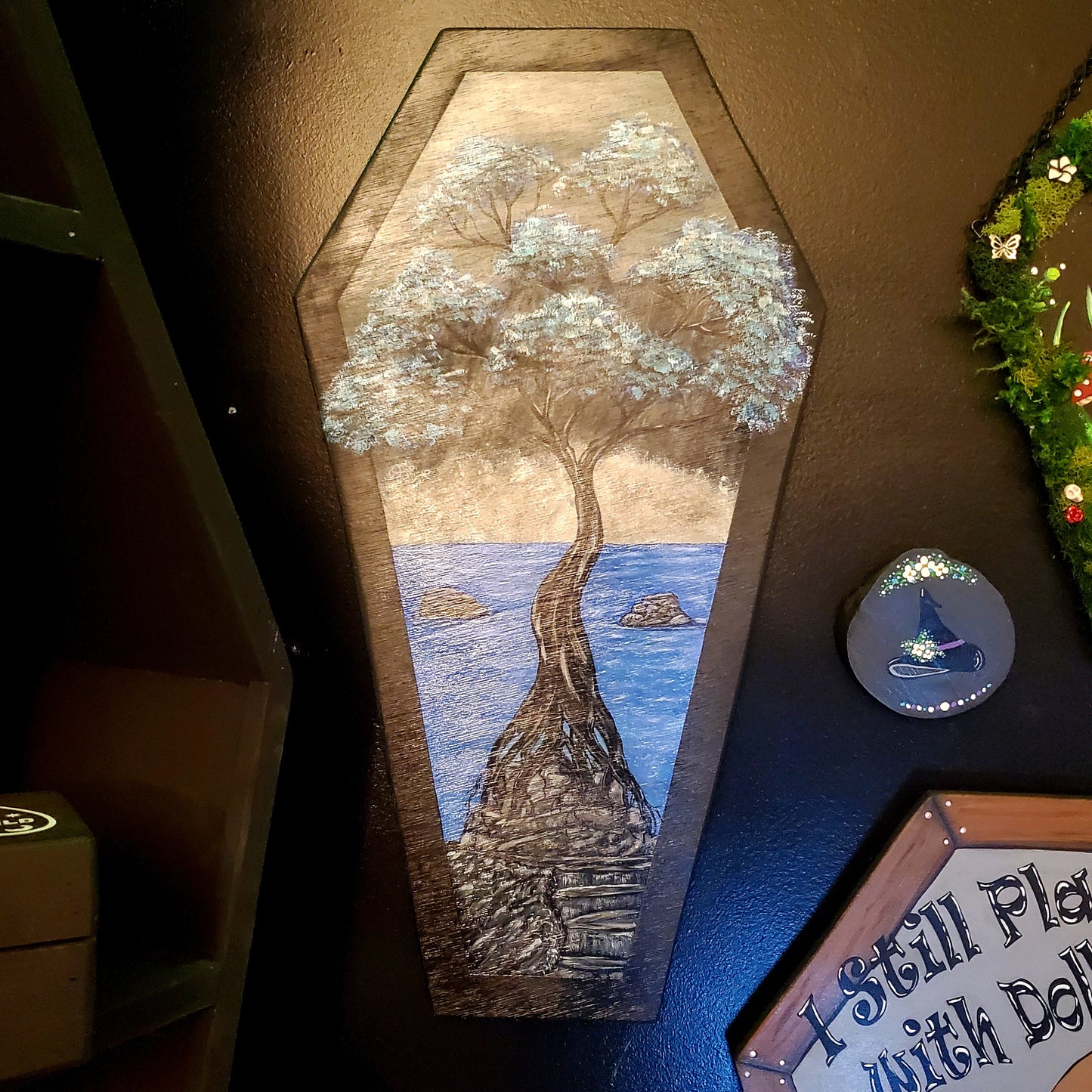 Whimsical Blue Tree Coffin Painting