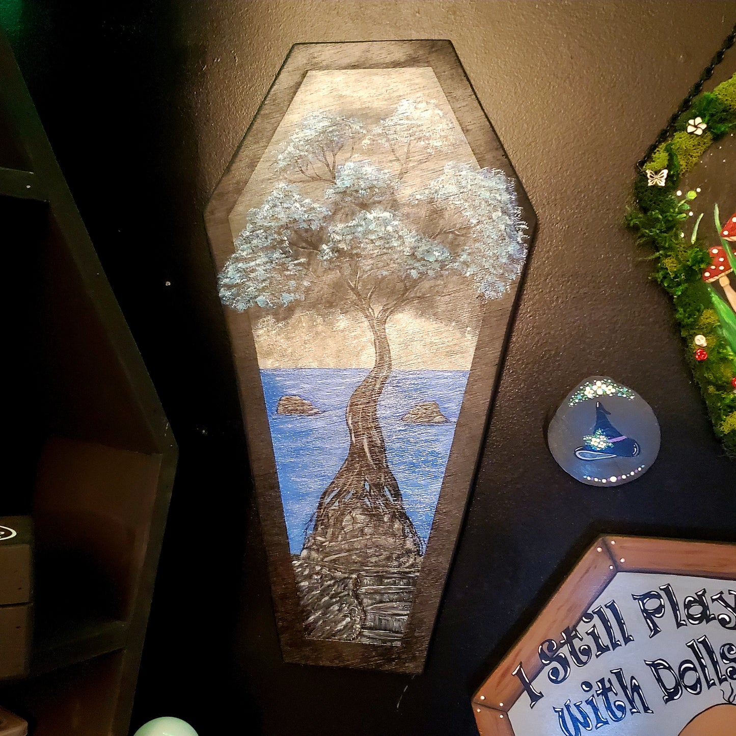 Whimsical Blue Tree Coffin Painting