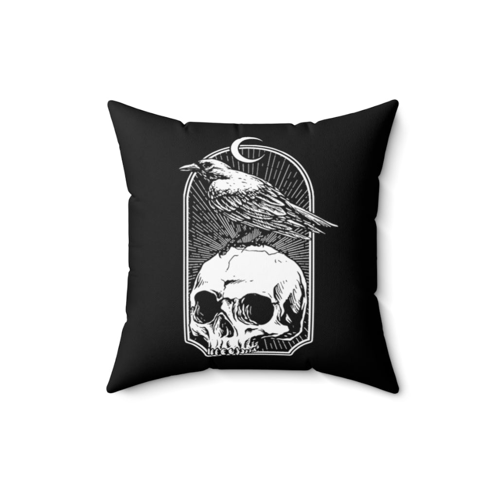 Skull and Raven Checkered Back Throw Pillow