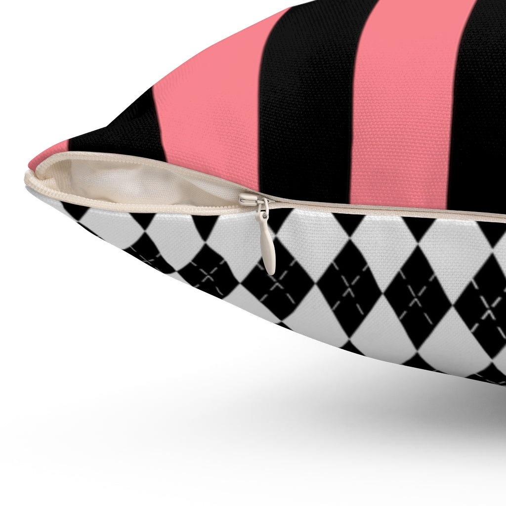 Freak Show Black and Pink Striped Throw Pillow