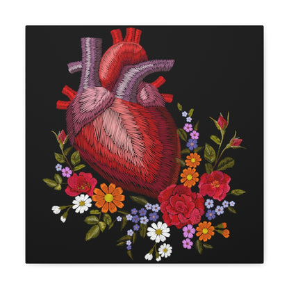 Human Heart and Flowers Square Hanging Wall Canvas