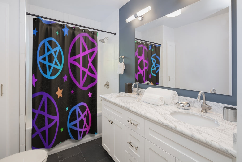 Colorful Pentacle Occult Bathroom Shower Curtain