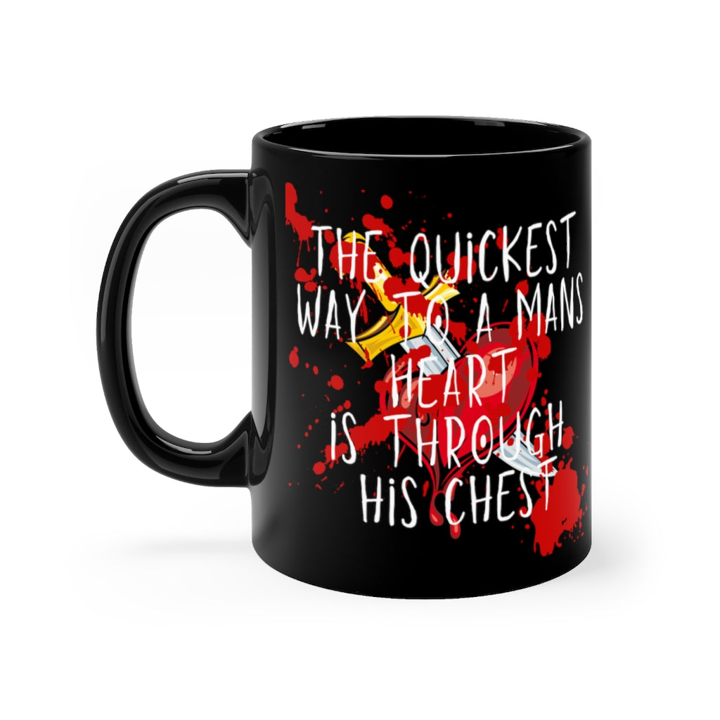 Through His Chest Black Coffee Mug