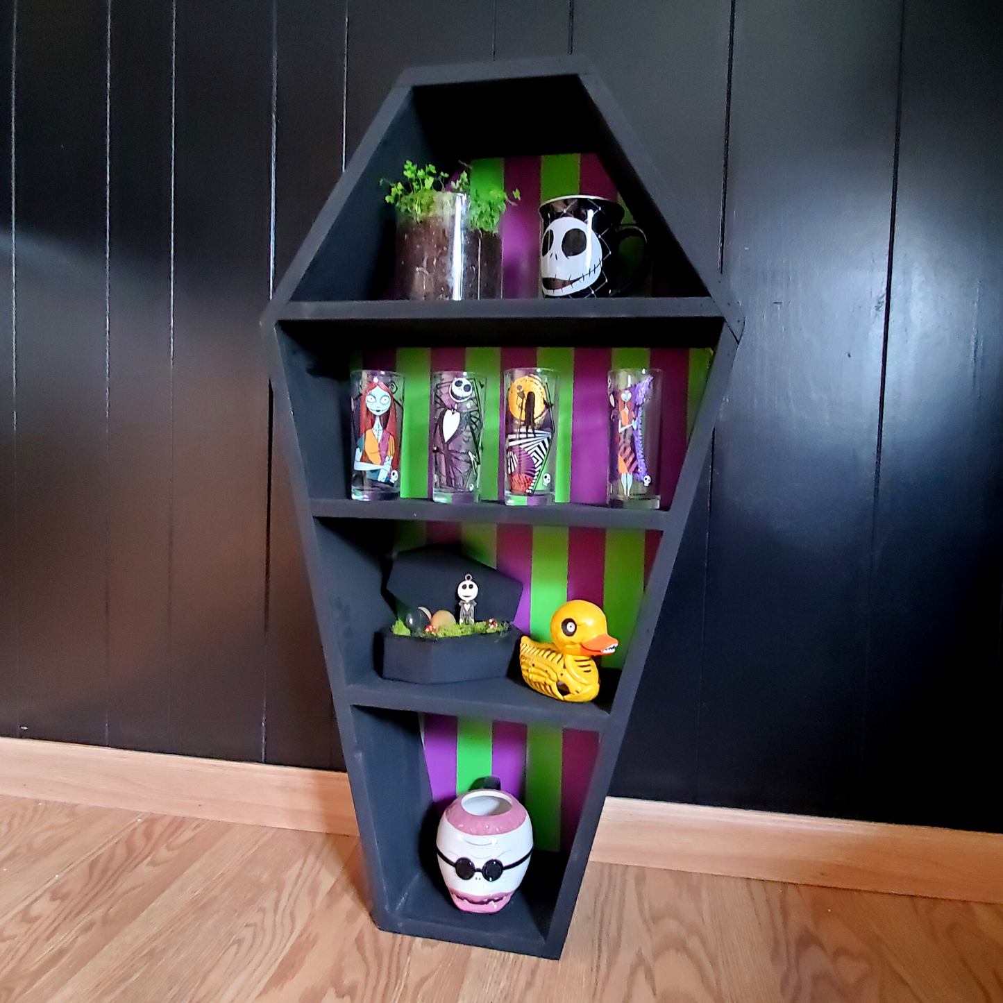 Green and Purple Striped Coffin Shelf