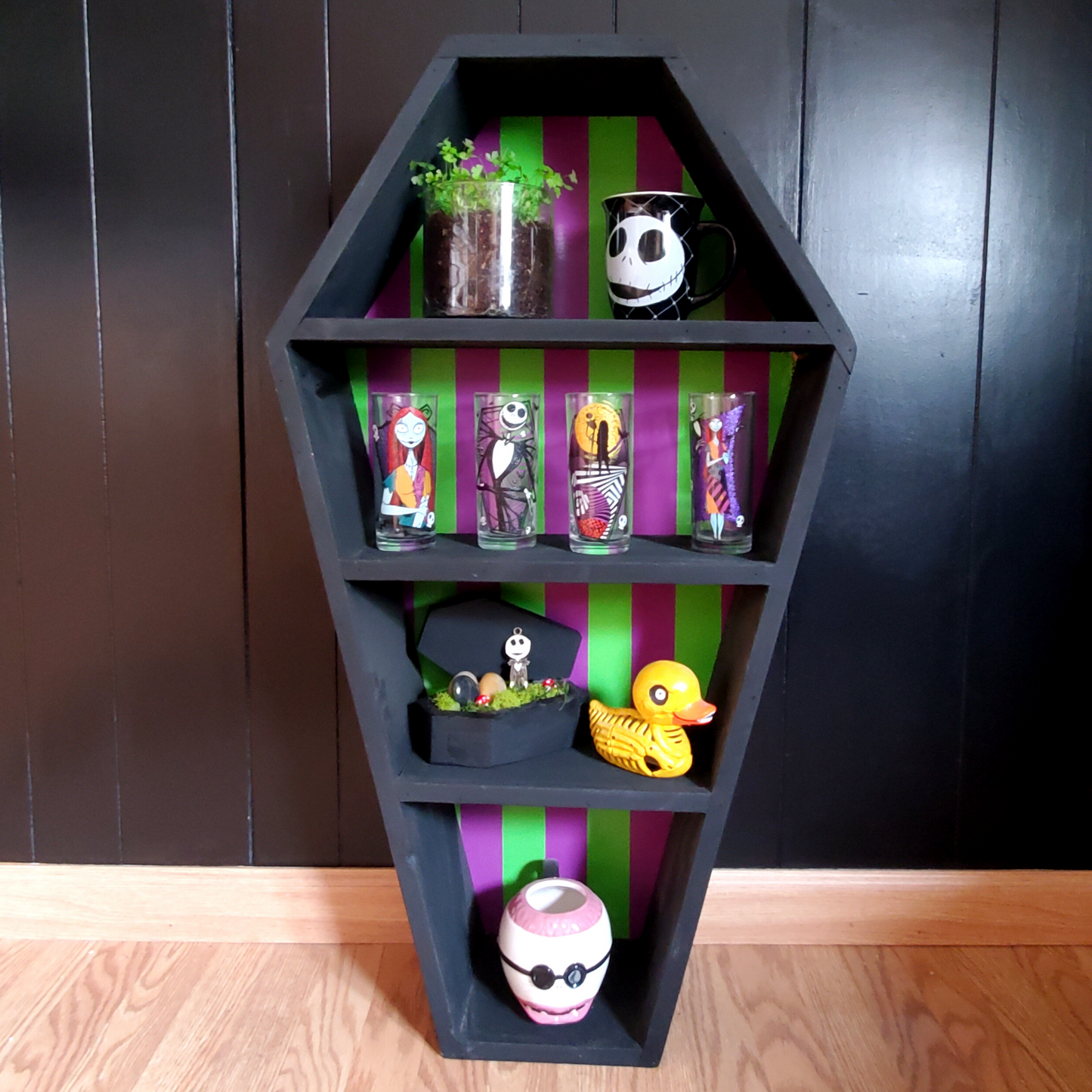 Green and Purple Striped Coffin Shelf