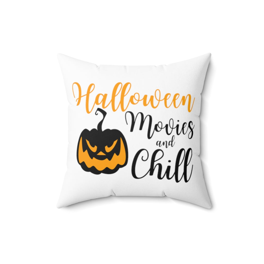 Halloween Movies and Chill Jack O Lantern White Throw Pillow