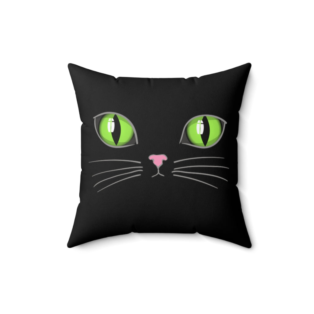 Green Cat Eyes Gothic Witch Black Cat Throw Pillow