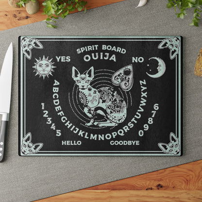 Ouija Spirit Cat Glass Cutting Board