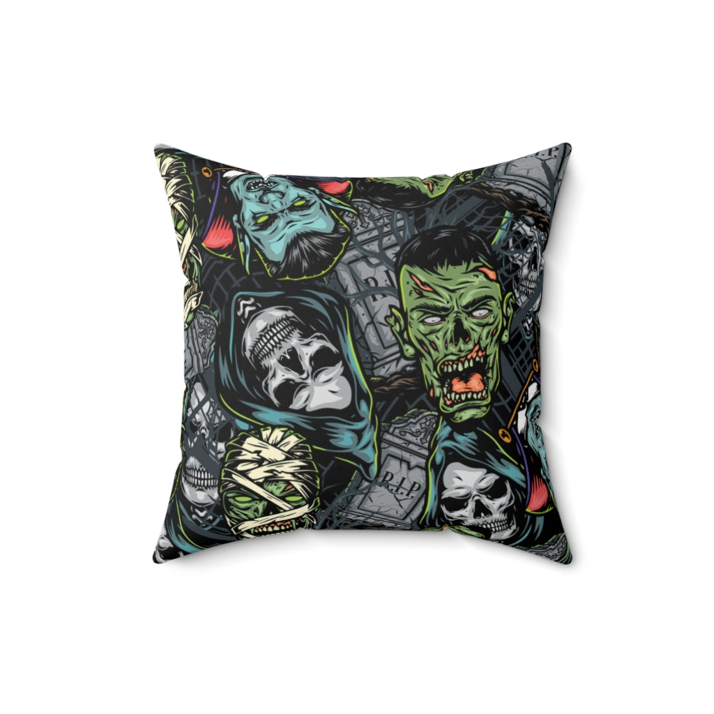 Zombie and Skeleton Print Horror Throw Pillow