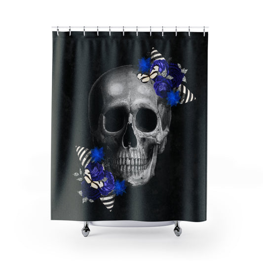 Blue Rose and Skull Shower Curtains