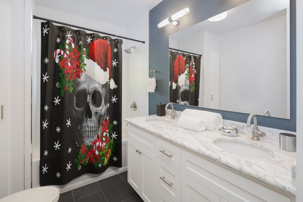 Creepy Christmas Santa Skull Bathroom Shower Curtain