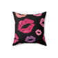 Pink and Purple Lip Pattern Valentines Black Throw Pillow