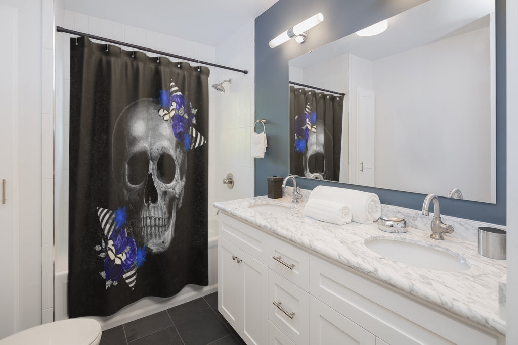 Blue Rose and Skull Shower Curtains