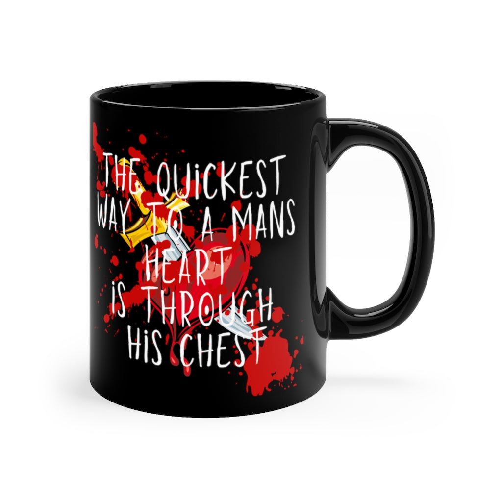 Through His Chest Black Coffee Mug