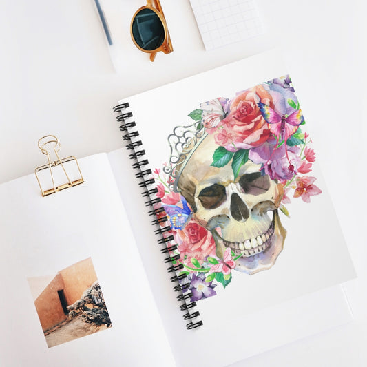 Pastel Goth Floral Skull with Pink Flowers Spiral Notebook