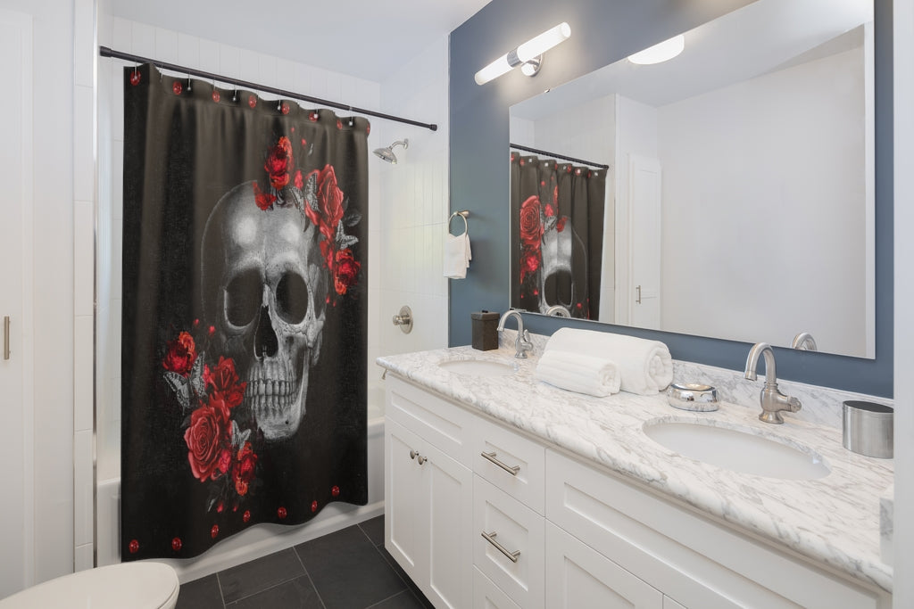 Red Rose and Skull Shower Curtains