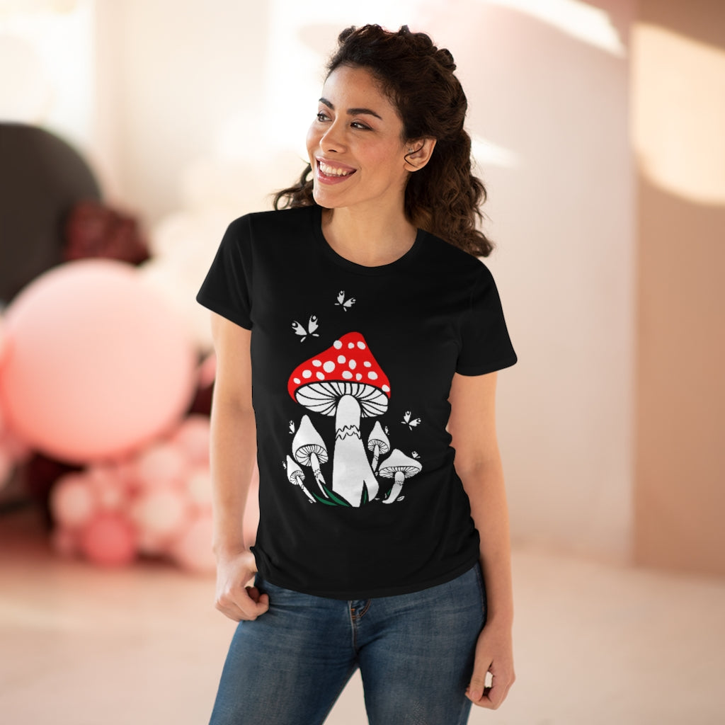 Red Mushroom Hippie Ladies T-Shirt