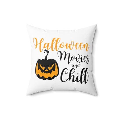 Halloween Movies and Chill Jack O Lantern White Throw Pillow