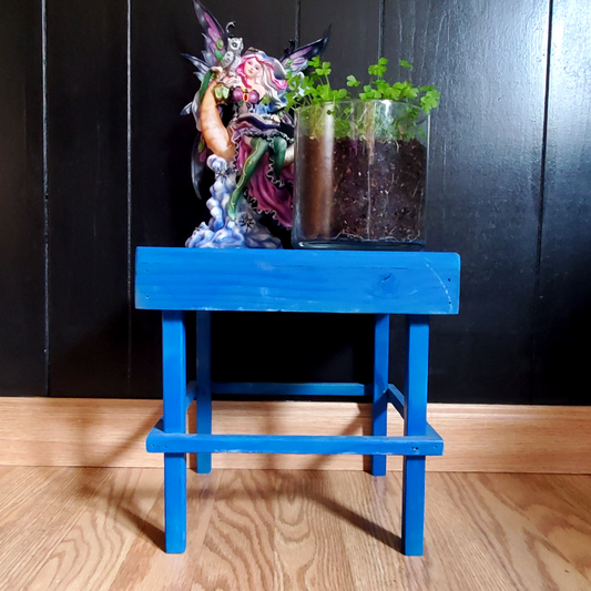 Wood Blue Plant Stand