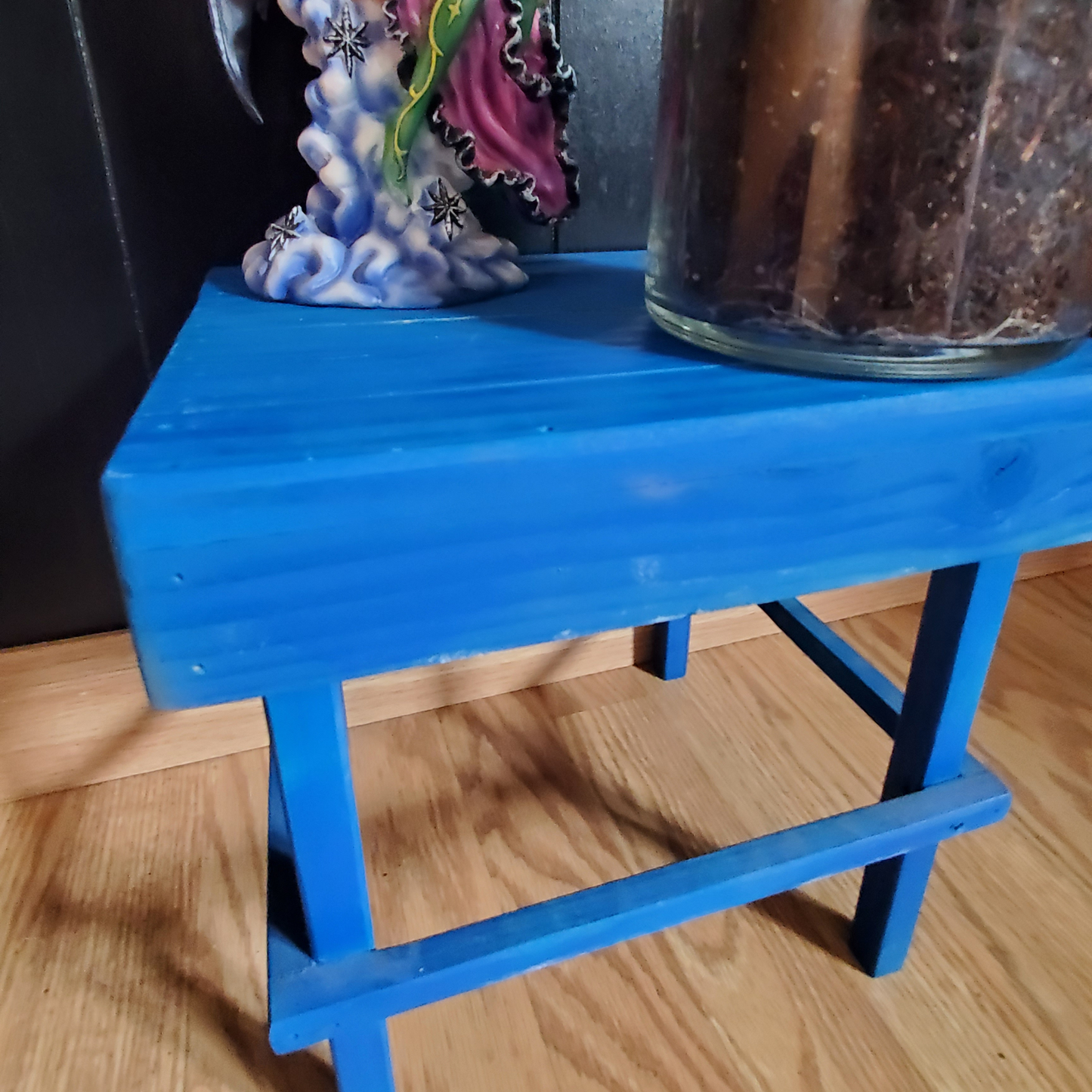 Wood Blue Plant Stand