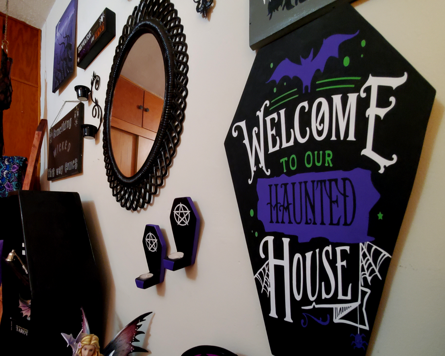 Welcome to Our Haunted House Coffin Sign